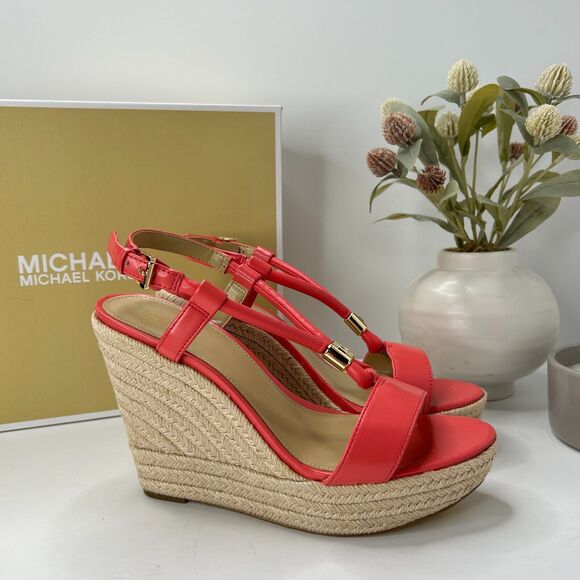 Michael Michael Kors Annie Wedge Faux Leather Sandal Dahlia 40T2AEHS1L Women 9M - Picture 3 of 10
